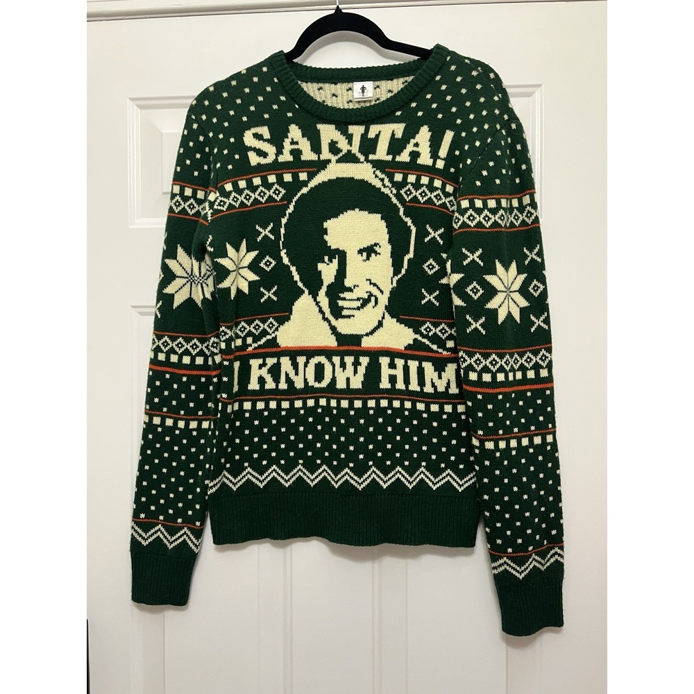 Elf Christmas Sweater Green Will Ferrell Santa! I Know Him size Men's Small‎